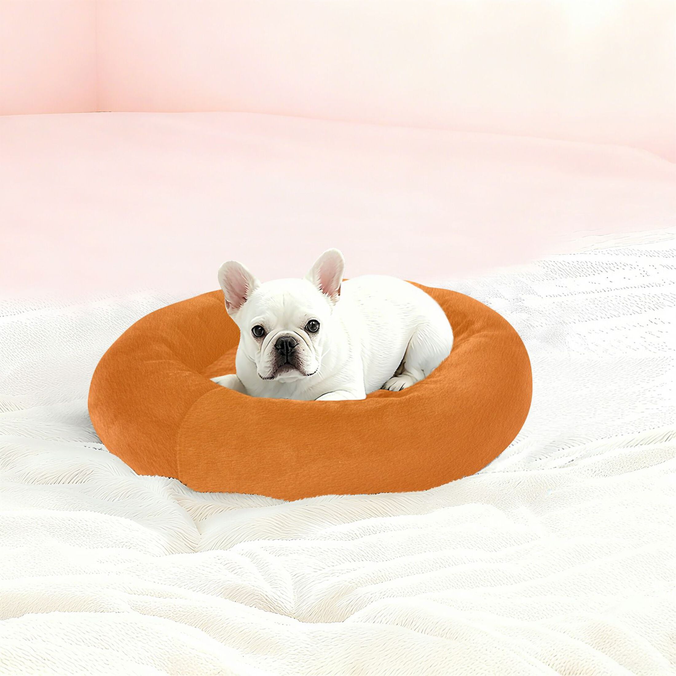 Iauyy Pet Couch Donut Cat Bed for Indoor Cats/Small Dogs Washable & Machine with Non-slip Bottom Calming Cat Furniture, Orange Cardboard (M)