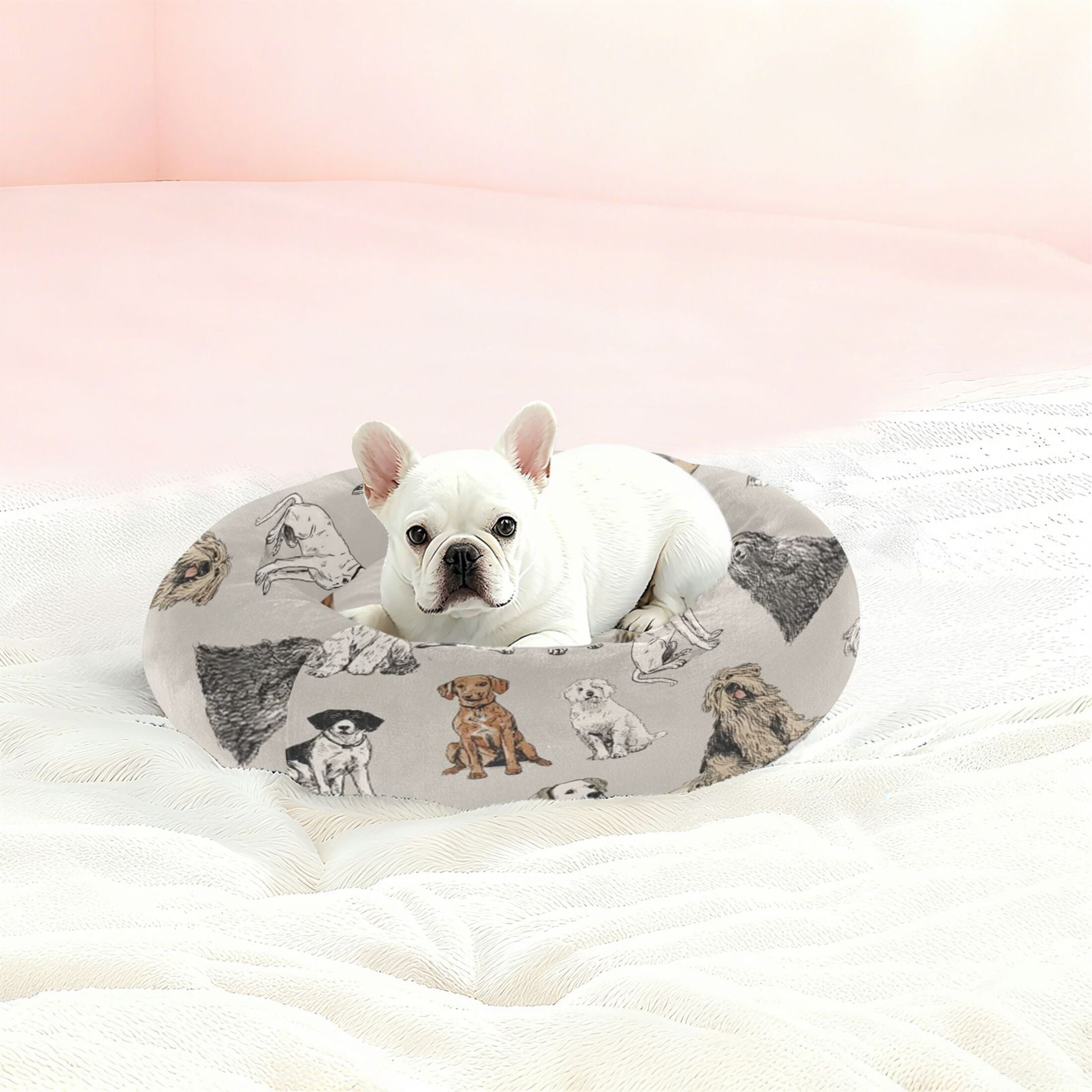 Iauyy Pet Couch Donut Cat Bed for Indoor Cats/Small Dogs Washable & Machine with Non-slip Bottom Calming Cat Furniture, Pied Dog (S)