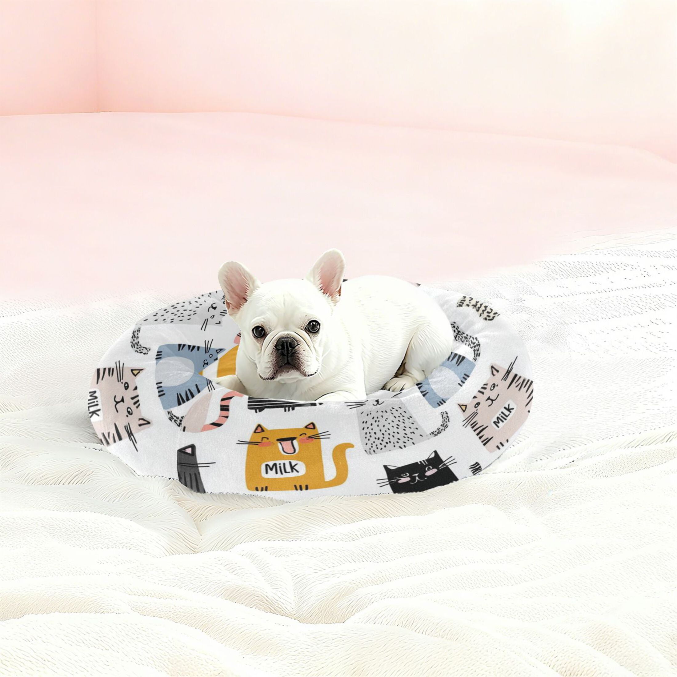 Iauyy Pet Couch Donut Cat Bed for Indoor Cats/Small Dogs Washable & Machine with Non-slip Bottom Calming Cat Furniture, Playful Graffiti Style (XS)
