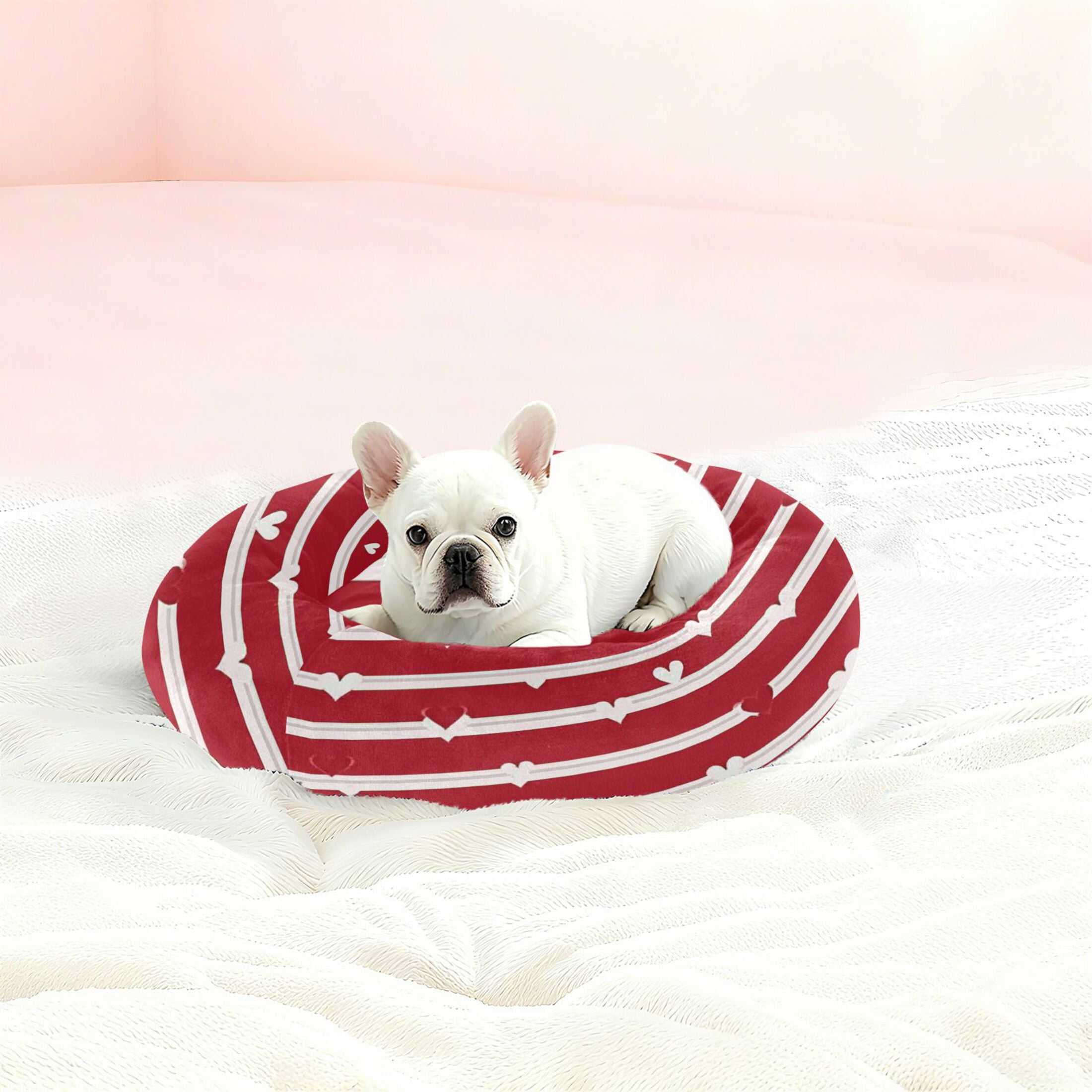 Iauyy Pet Couch Donut Cat Bed for Indoor Cats/Small Dogs Washable & Machine with Non-slip Bottom Calming Cat Furniture, Red and White (M)