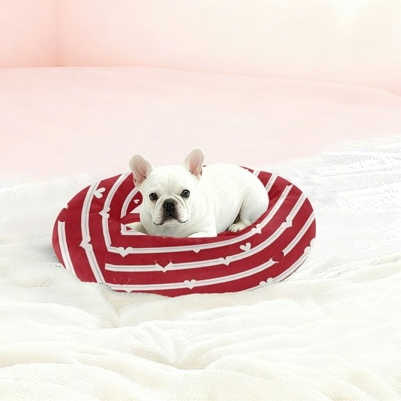 Iauyy Pet Couch Donut Cat Bed for Indoor Cats/Small Dogs Washable & Machine with Non-slip Bottom Calming Cat Furniture, Red and White (XS)