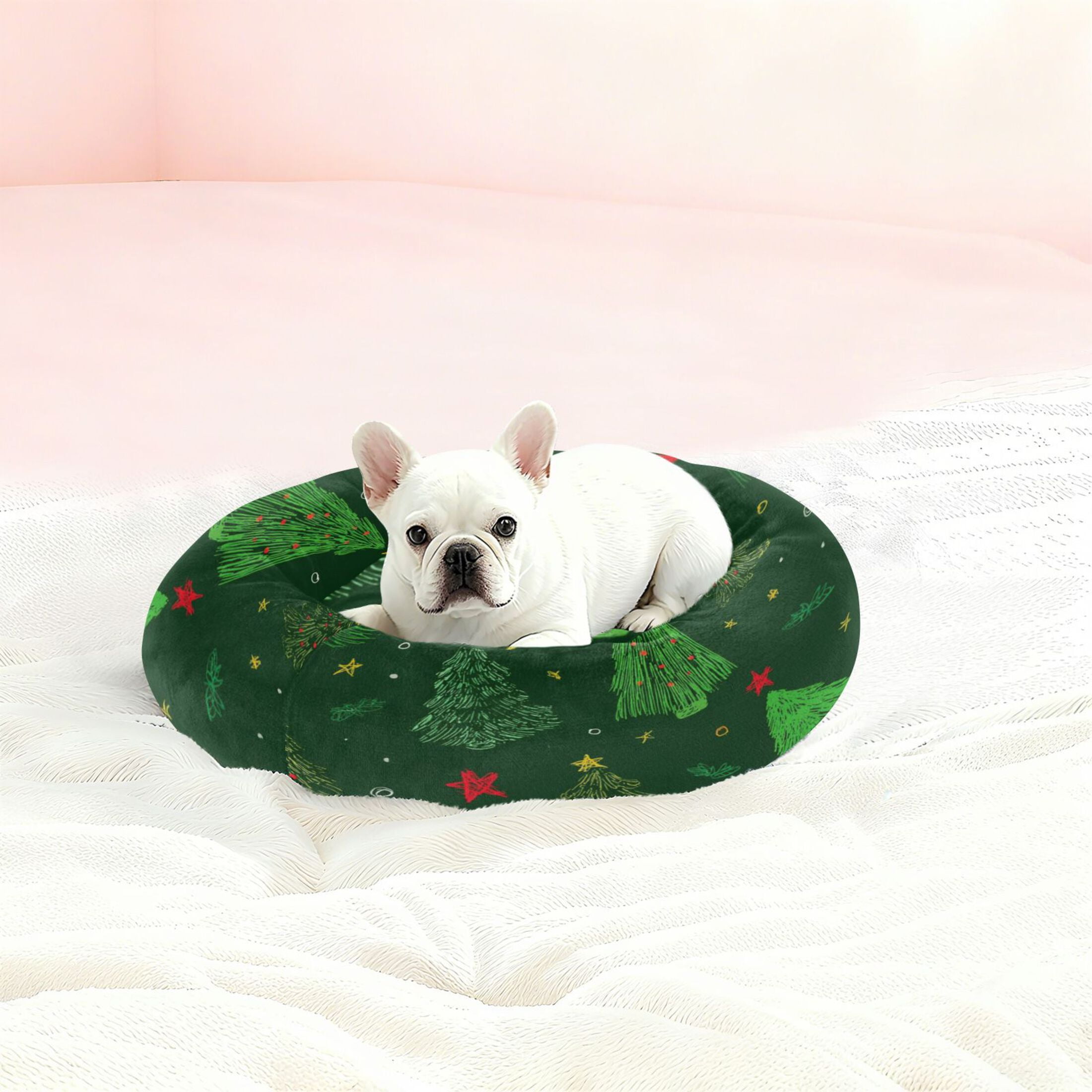 Iauyy Pet Couch Donut Cat Bed for Indoor Cats/Small Dogs Washable & Machine with Non-slip Bottom Calming Cat Furniture, Red and Yellow Stars (S)