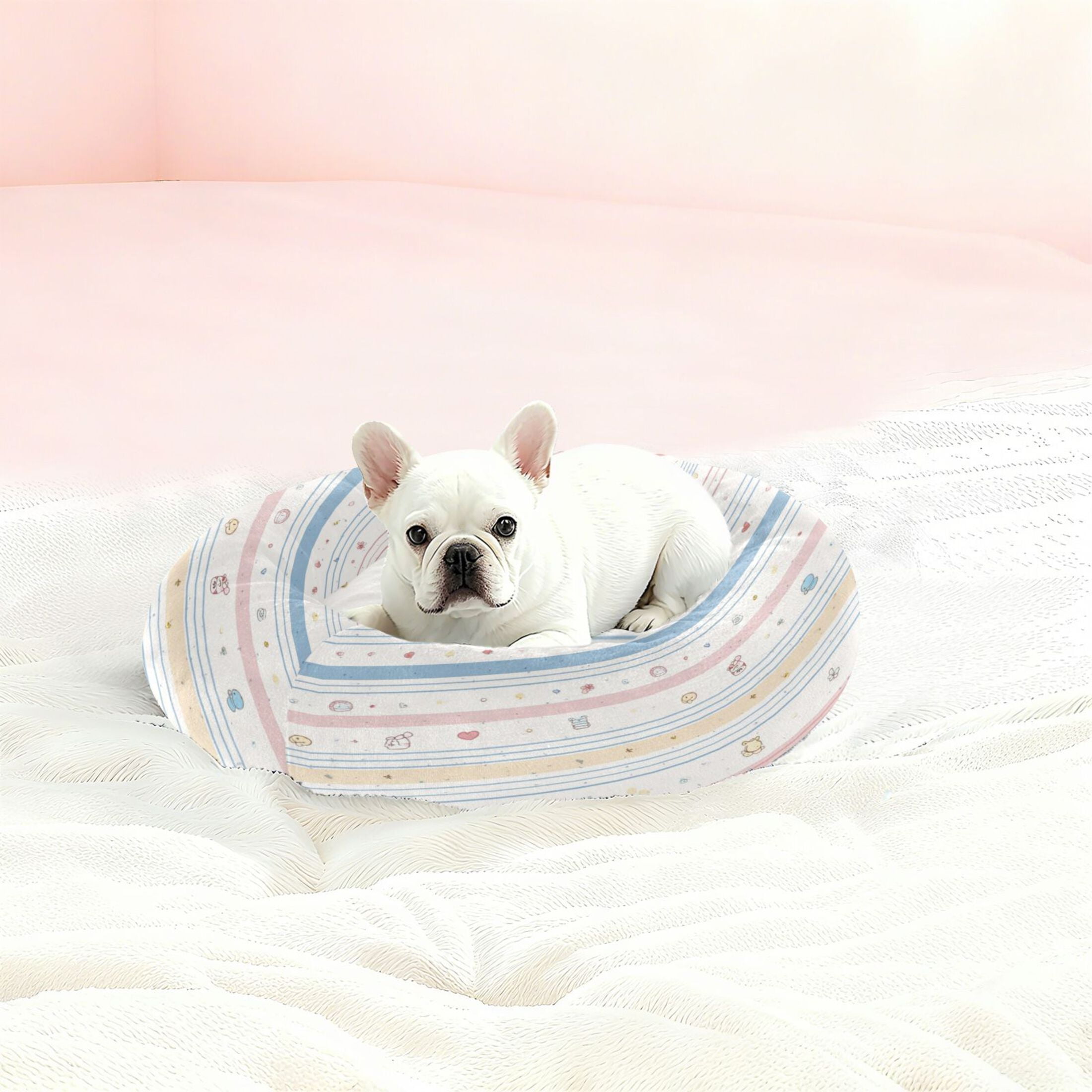 Iauyy Pet Couch Donut Cat Bed for Indoor Cats/Small Dogs Washable & Machine with Non-slip Bottom Calming Cat Furniture, Retro Stripes (S)
