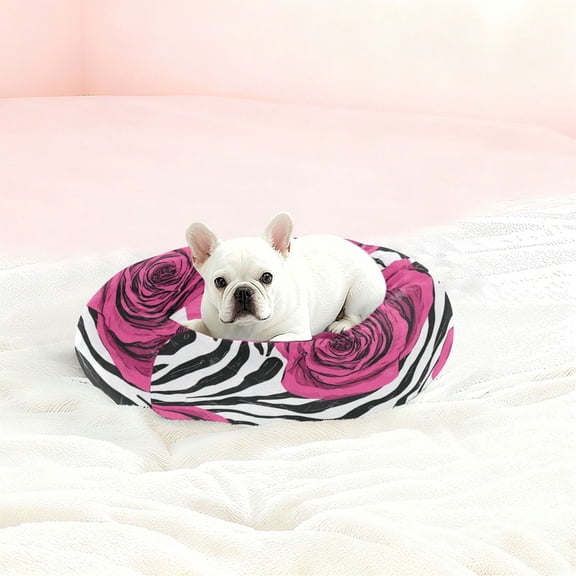 Iauyy Pet Couch Donut Cat Bed for Indoor Cats/Small Dogs Washable & Machine with Non-slip Bottom Calming Cat Furniture, Rose-like Zebra Pattern (S)