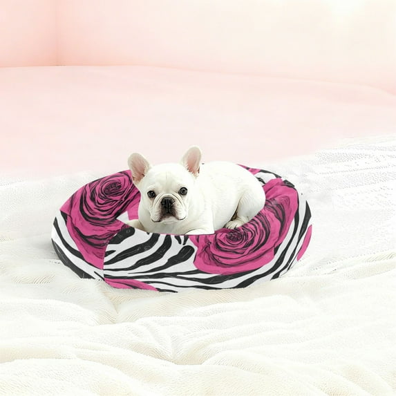 Iauyy Pet Couch Donut Cat Bed for Indoor Cats/Small Dogs Washable & Machine with Non-slip Bottom Calming Cat Furniture, Rose-like Zebra Pattern (XS)