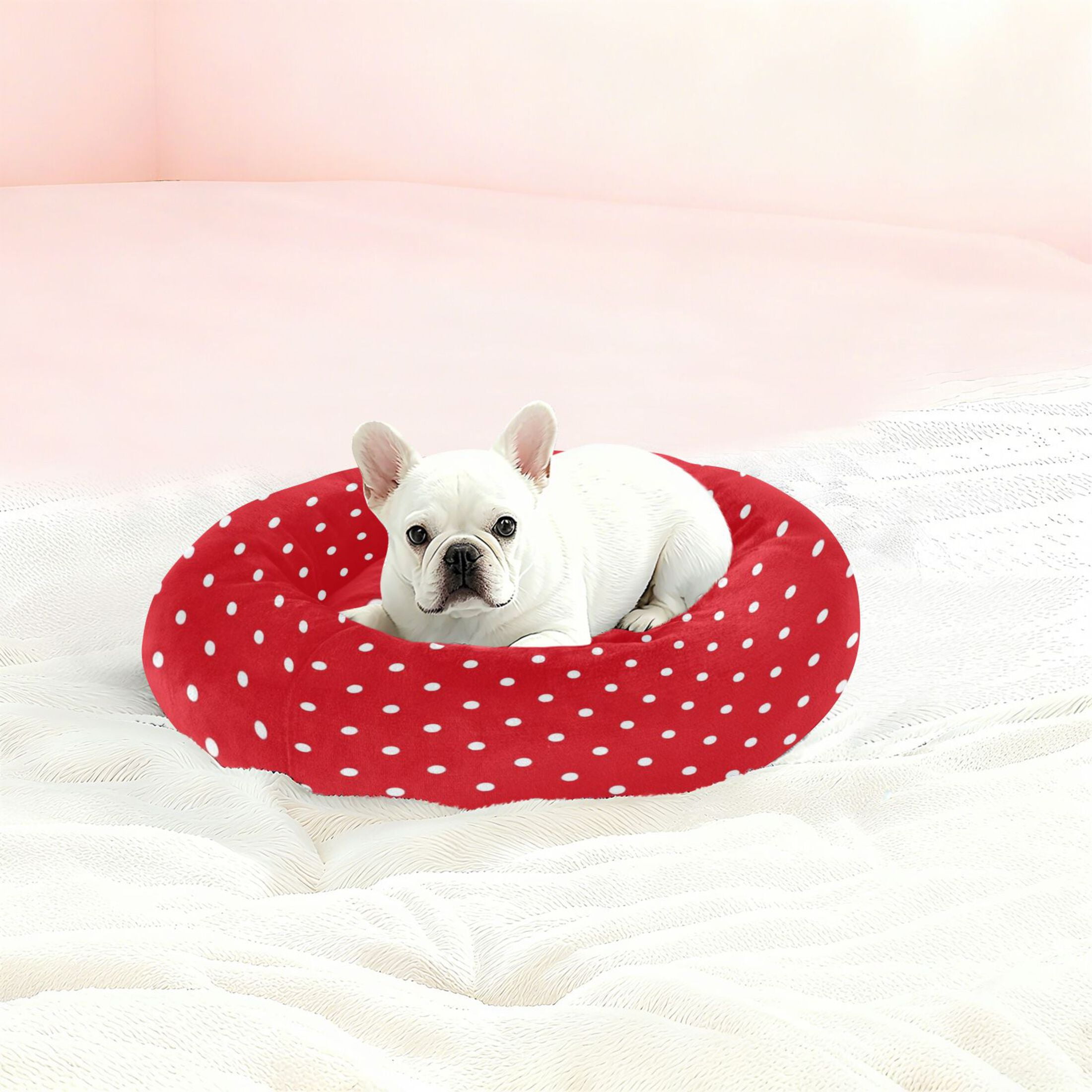 Iauyy Pet Couch Donut Cat Bed for Indoor Cats/Small Dogs Washable & Machine with Non-slip Bottom Calming Cat Furniture, Simple Polka Dots (S)