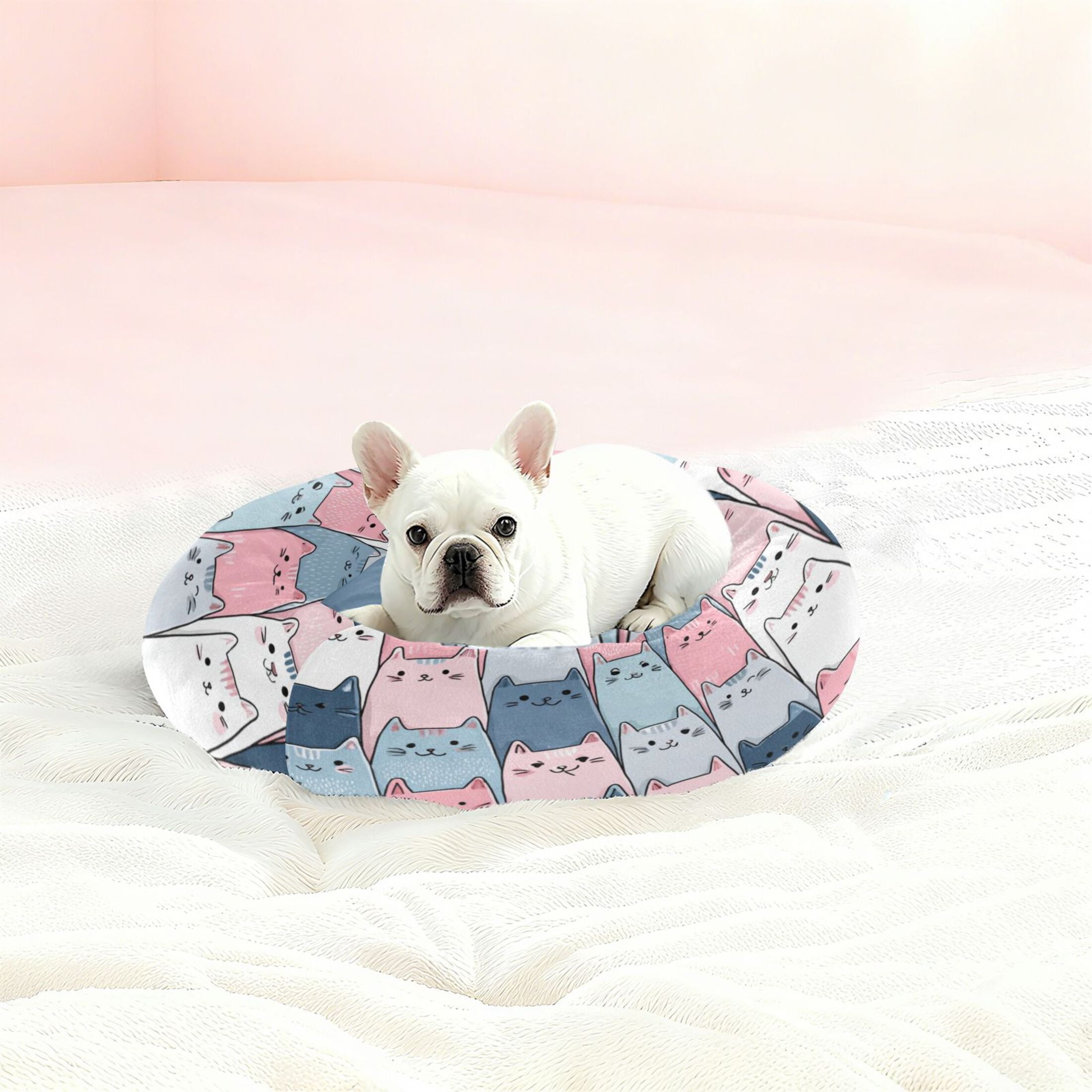 Iauyy Pet Couch Donut Cat Bed for Indoor Cats/Small Dogs Washable & Machine with Non-slip Bottom Calming Cat Furniture, Simple Sketch Of A Cat (S)