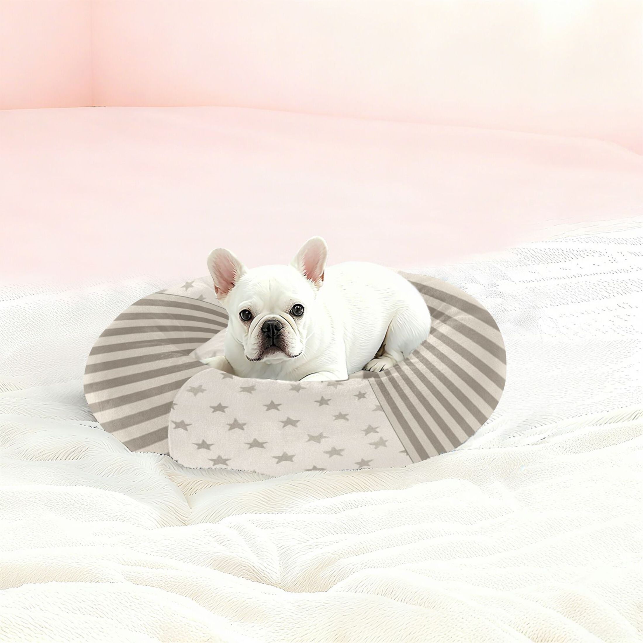 Iauyy Pet Couch Donut Cat Bed for Indoor Cats/Small Dogs Washable & Machine with Non-slip Bottom Calming Cat Furniture, Star-shaped and Striped (XS)