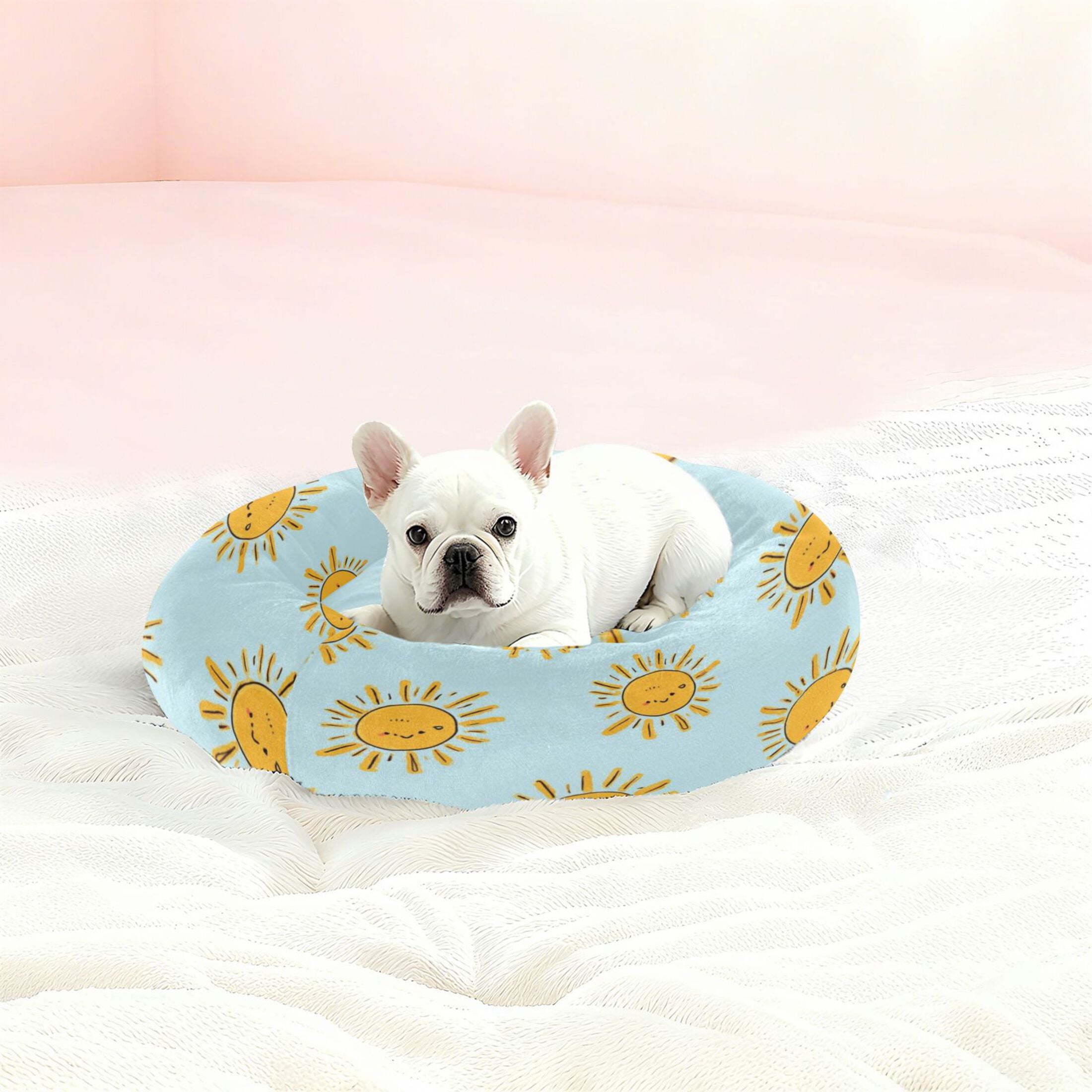 Iauyy Pet Couch Donut Cat Bed for Indoor Cats/Small Dogs Washable & Machine with Non-slip Bottom Calming Cat Furniture, Sun Color Scheme (M)