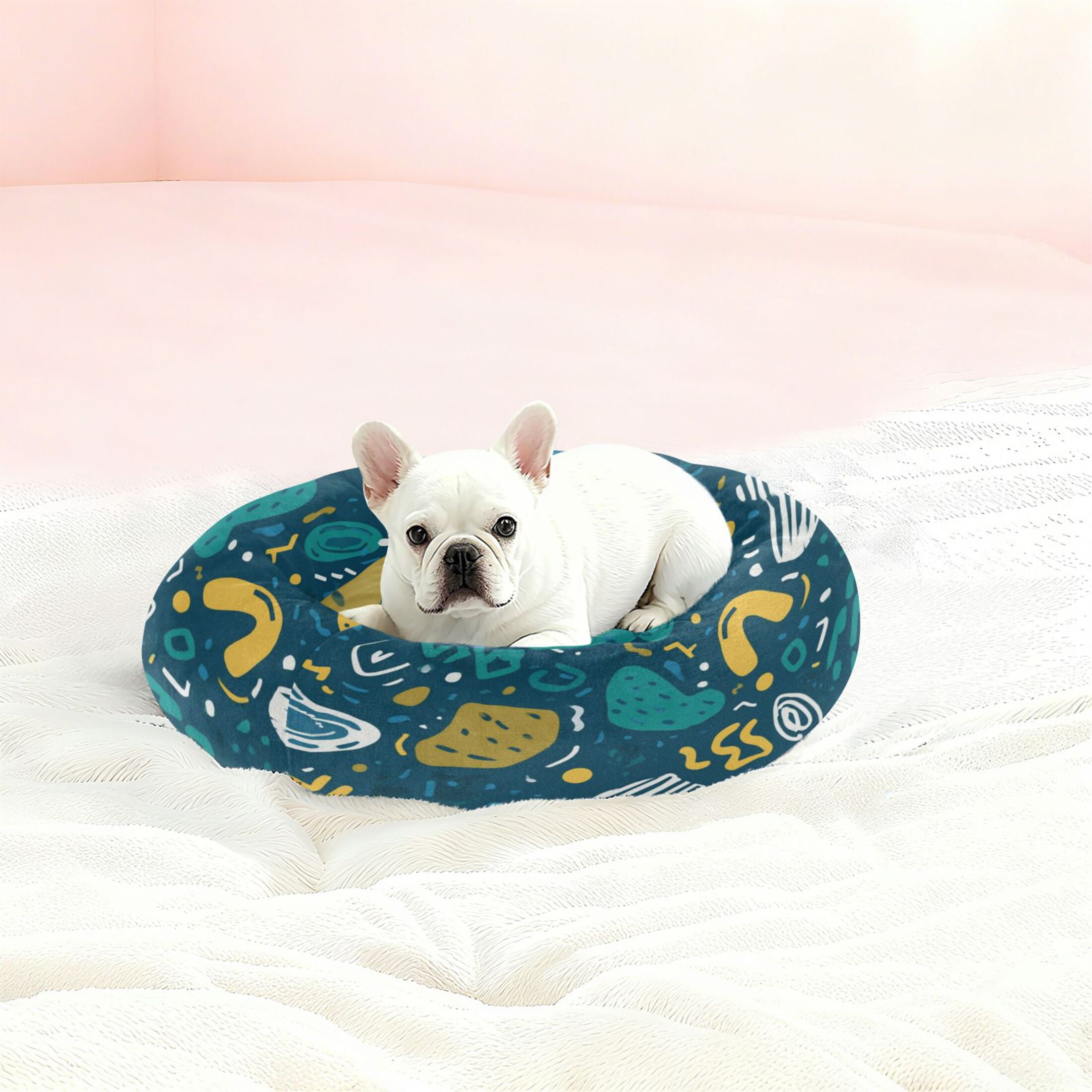 Iauyy Pet Couch Donut Cat Bed for Indoor Cats/Small Dogs Washable & Machine with Non-slip Bottom Calming Cat Furniture, Teal Mustard Yellow (M)