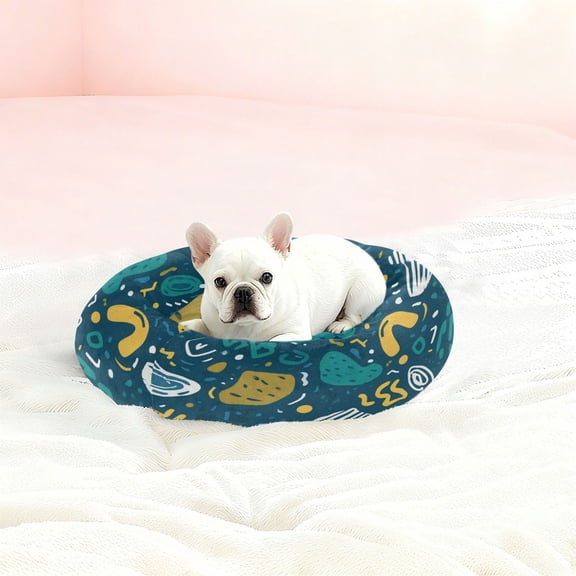 Iauyy Pet Couch Donut Cat Bed for Indoor Cats/Small Dogs Washable & Machine with Non-slip Bottom Calming Cat Furniture, Teal Mustard Yellow (XS)