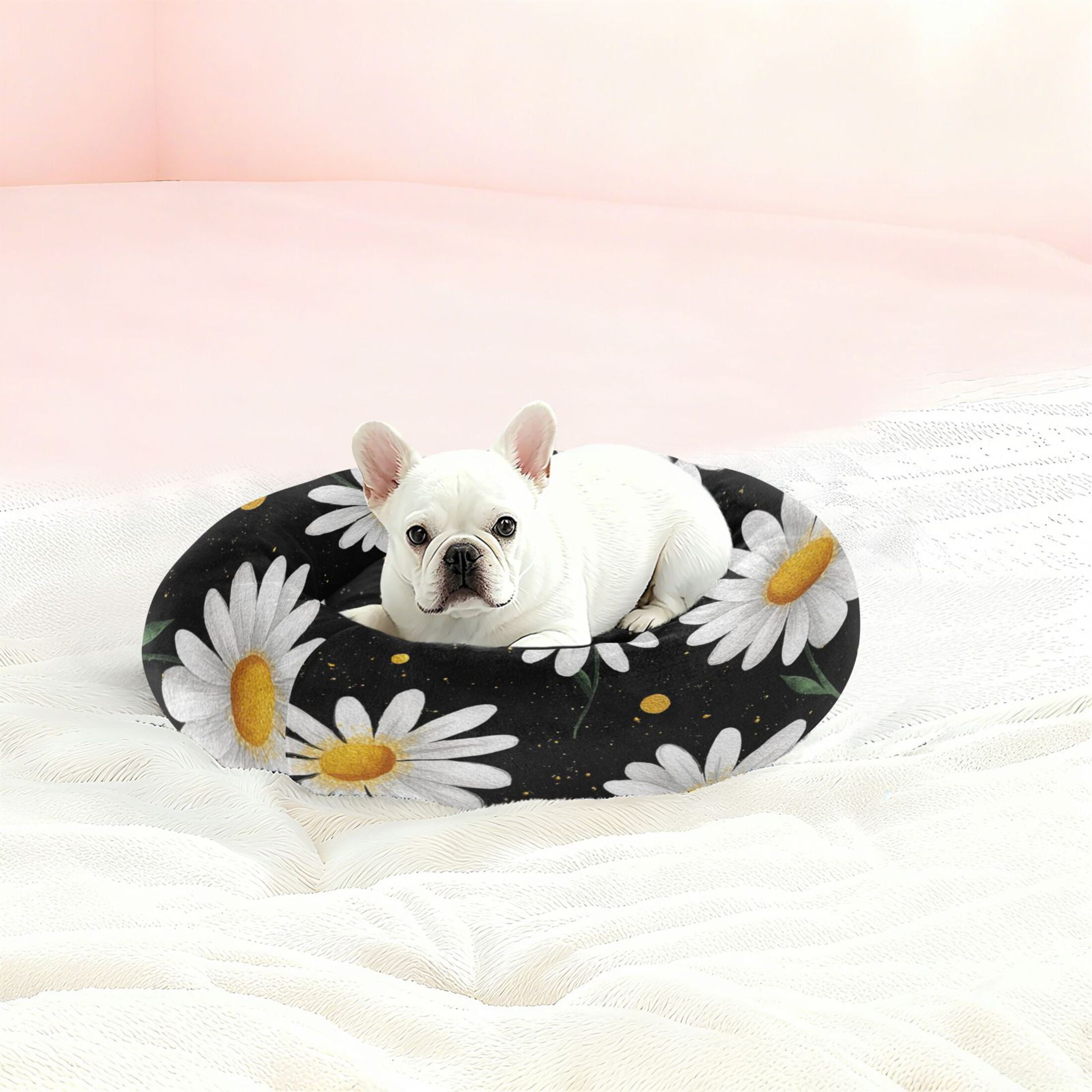 Iauyy Pet Couch Donut Cat Bed for Indoor Cats/Small Dogs Washable & Machine with Non-slip Bottom Calming Cat Furniture, The Artistic Daisy (M)