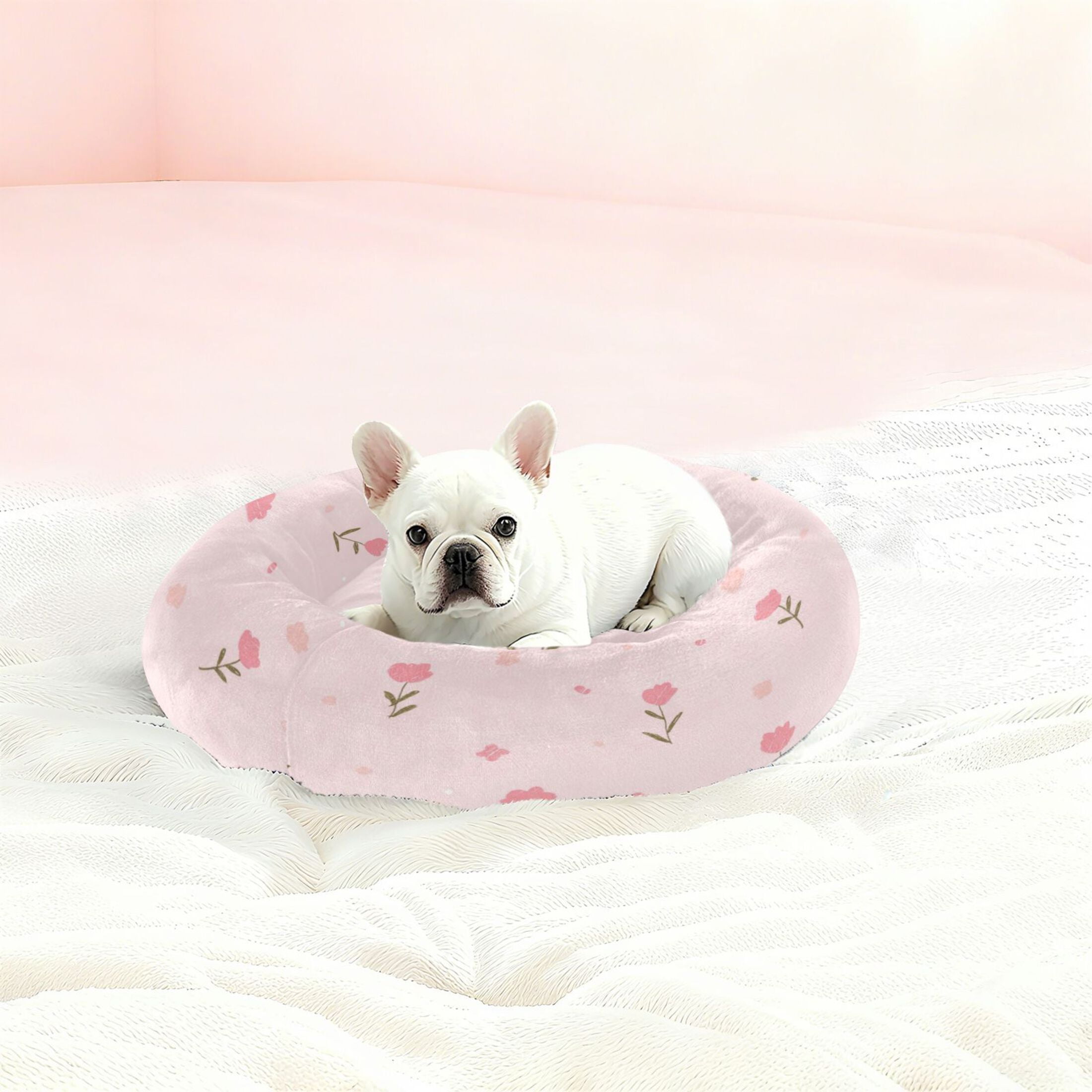 Iauyy Pet Couch Donut Cat Bed for Indoor Cats/Small Dogs Washable & Machine with Non-slip Bottom Calming Cat Furniture, The Atmosphere Of Spring (S)