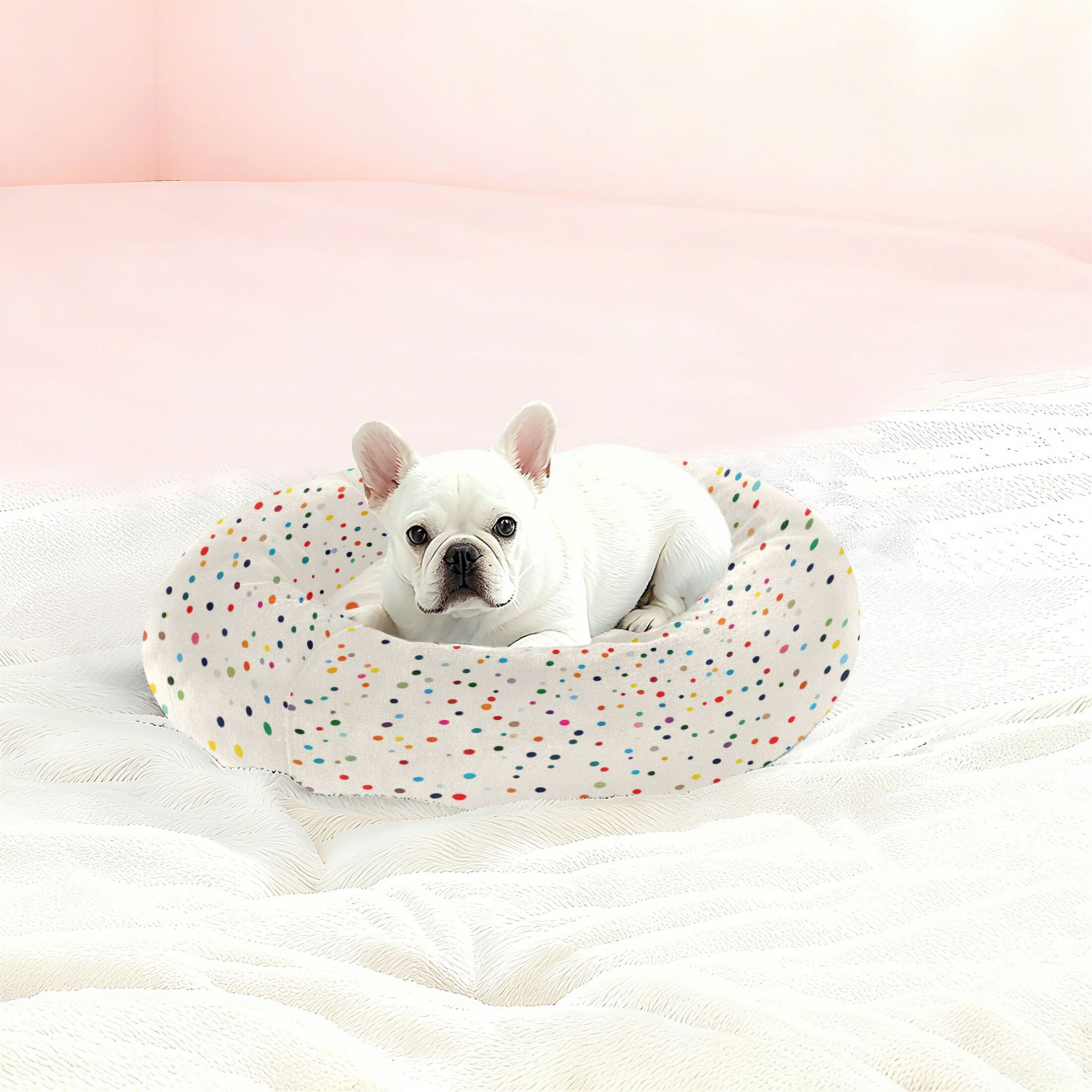 Iauyy Pet Couch Donut Cat Bed for Indoor Cats/Small Dogs Washable & Machine with Non-slip Bottom Calming Cat Furniture, The Colorful Small Dots (M)
