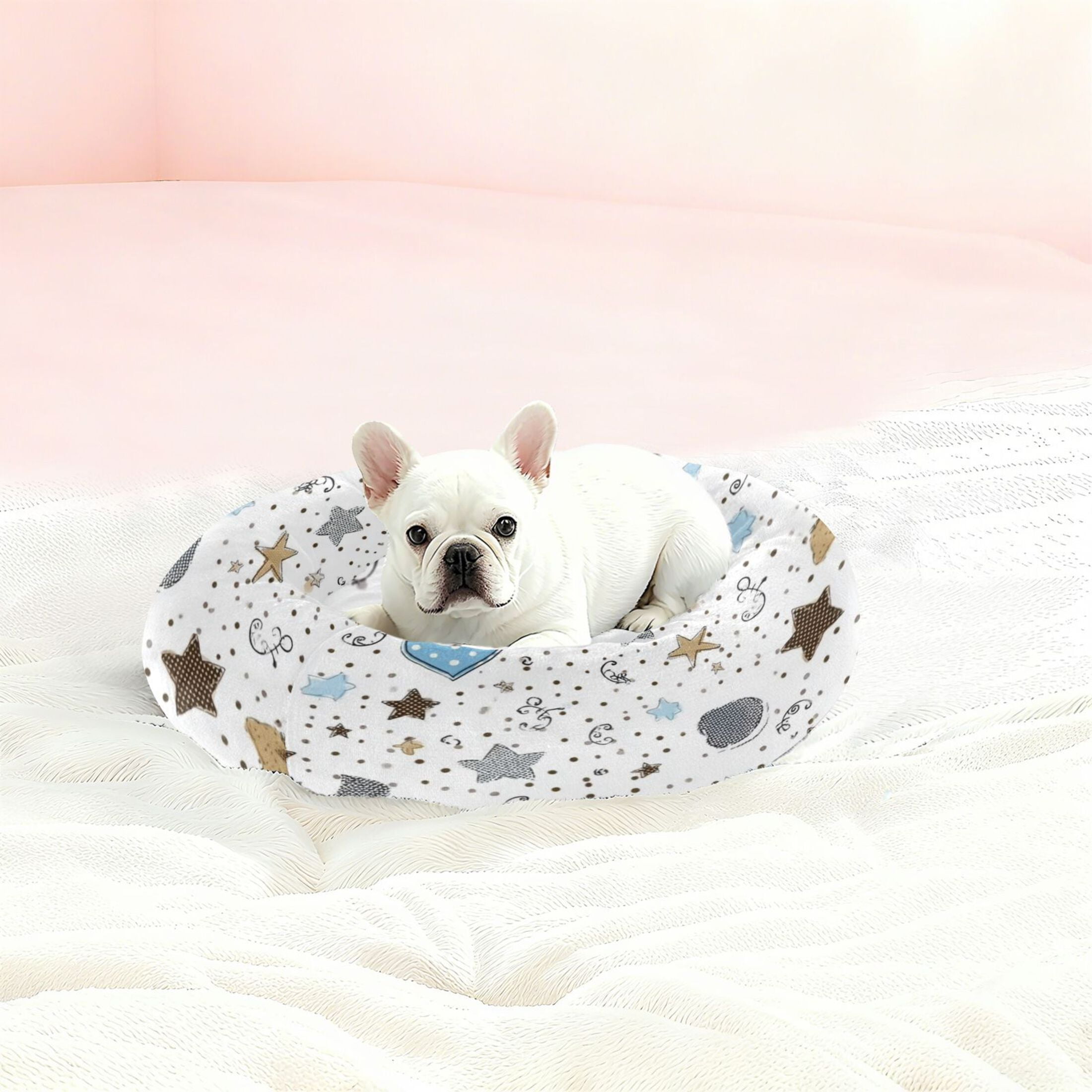 Iauyy Pet Couch Donut Cat Bed for Indoor Cats/Small Dogs Washable & Machine with Non-slip Bottom Calming Cat Furniture, The Grey Stars (S)
