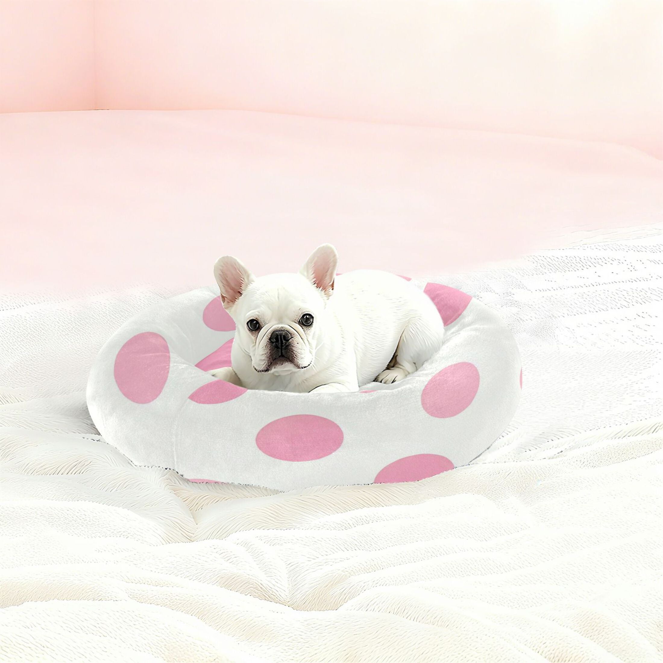 Iauyy Pet Couch Donut Cat Bed for Indoor Cats/Small Dogs Washable & Machine with Non-slip Bottom Calming Cat Furniture, The Pattern Of Dots (XS)