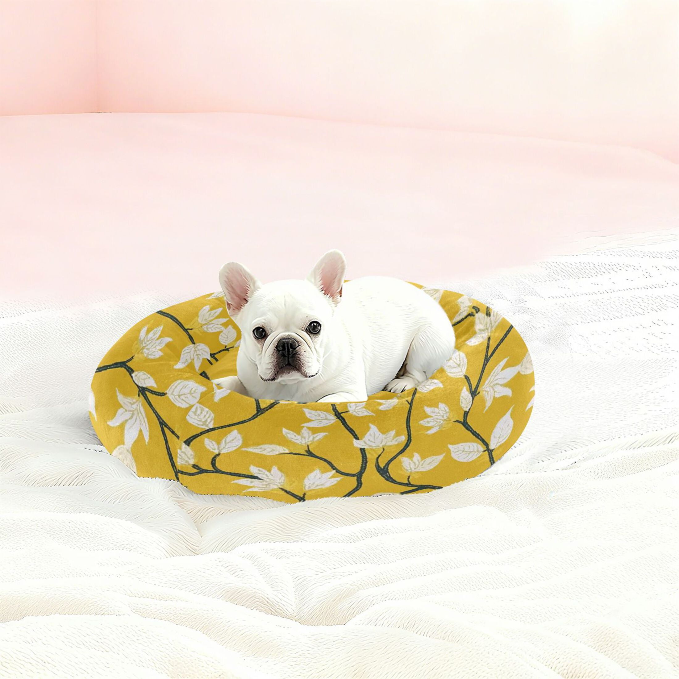 Iauyy Pet Couch Donut Cat Bed for Indoor Cats/Small Dogs Washable & Machine with Non-slip Bottom Calming Cat Furniture, Vine Leaves (S)