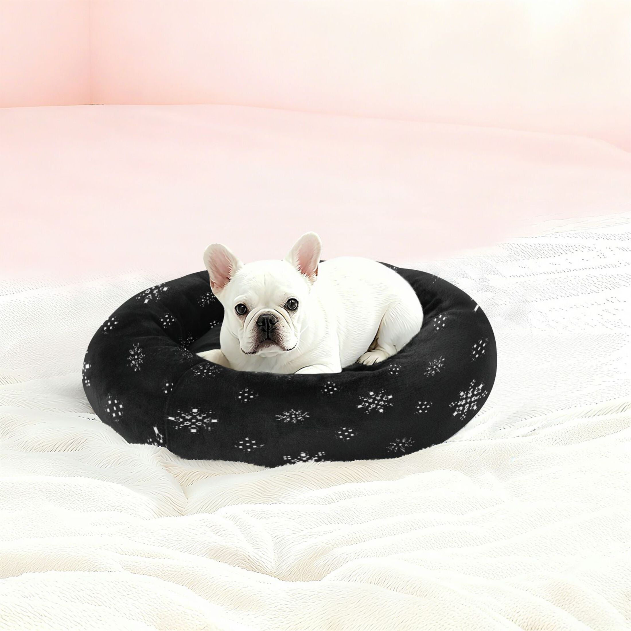 Iauyy Pet Couch Donut Cat Bed for Indoor Cats/Small Dogs Washable & Machine with Non-slip Bottom Calming Cat Furniture, Visual Arts (M)