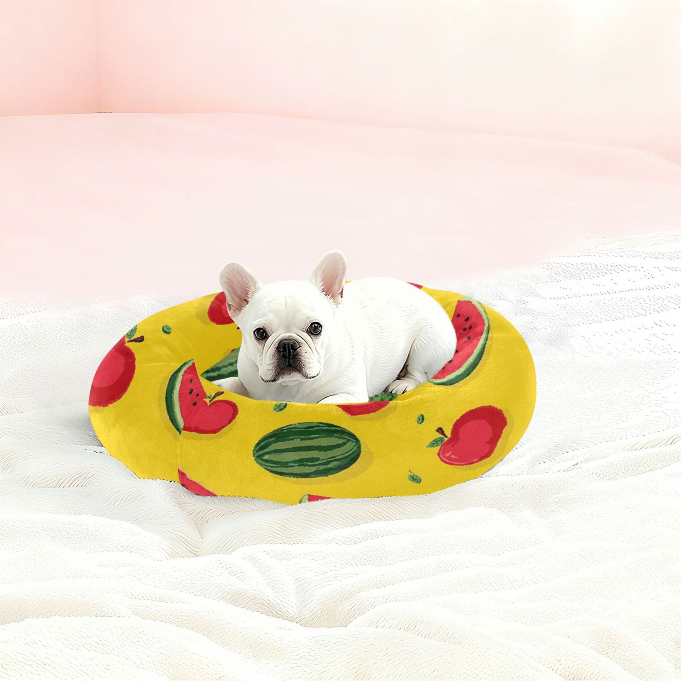 Iauyy Pet Couch Donut Cat Bed for Indoor Cats/Small Dogs Washable & Machine with Non-slip Bottom Calming Cat Furniture, Watermelon (M)