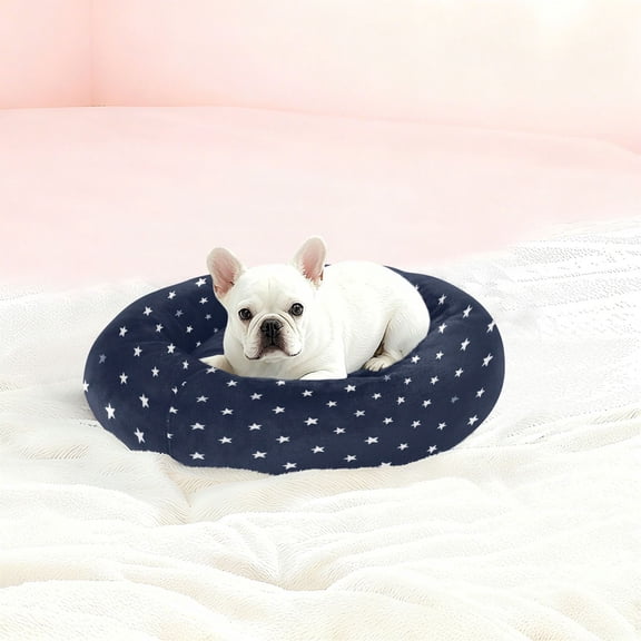 Iauyy Pet Couch Donut Cat Bed for Indoor Cats/Small Dogs Washable & Machine with Non-slip Bottom Calming Cat Furniture, White Star (XS)