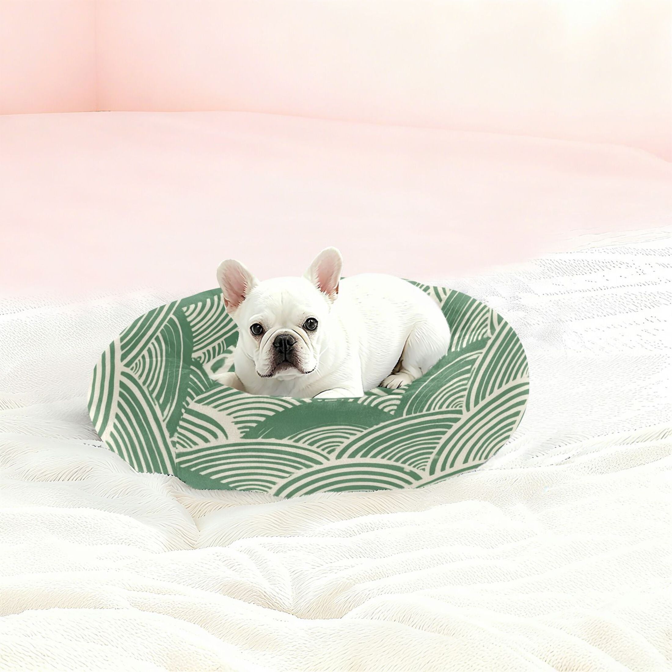 Iauyy Pet Couch Donut Cat Bed for Indoor Cats/Small Dogs Washable & Machine with Non-slip Bottom Calming Cat Furniture, Woodblock Print Style (M)