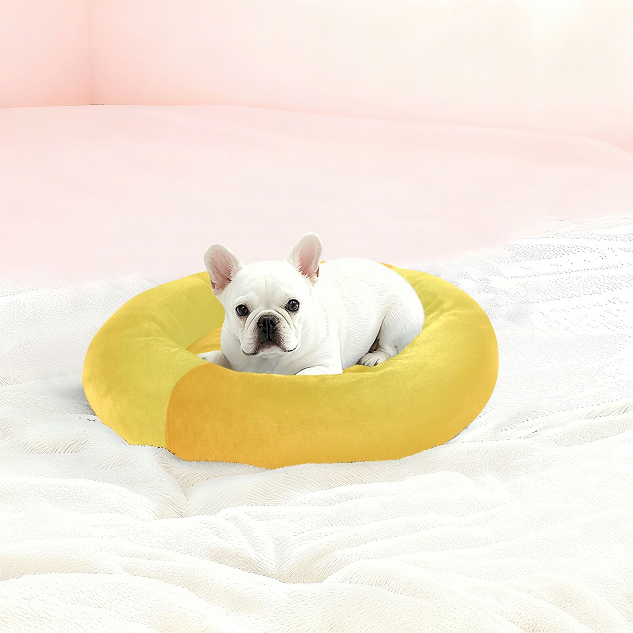 Iauyy Pet Couch Donut Cat Bed for Indoor Cats/Small Dogs Washable & Machine with Non-slip Bottom Calming Cat Furniture, Yellow Gradient (M)