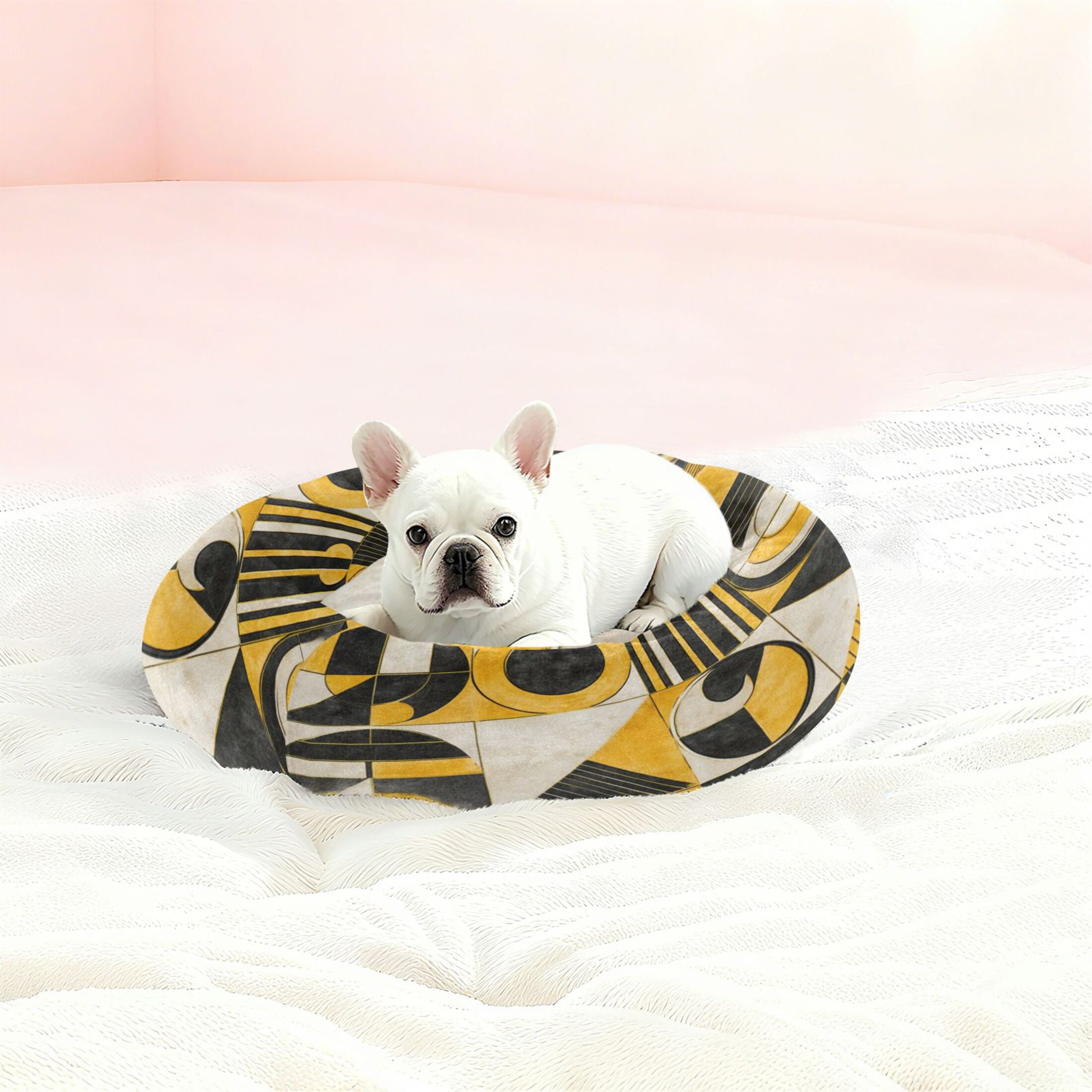 Iauyy Pet Couch Donut Cat Bed for Indoor Cats/Small Dogs Washable & Machine with Non-slip Bottom Calming Cat Furniture, Yellow and Black (M)