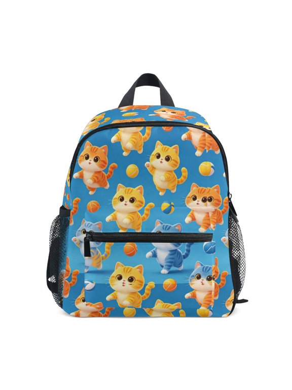 Playful Cats Design Backpack for Girls/Boys with Name Tag—Front-closure buttons for ages 3–8year