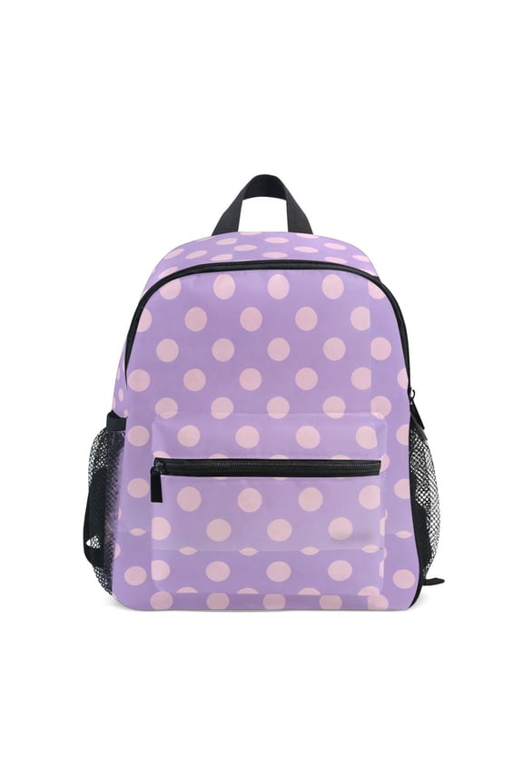 Purple Dots Design Backpack for Girls/Boys with Name Tag—Front-closure buttons for ages 3–8year