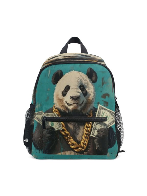 Rich Panda Design Backpack for Girls/Boys with Name Tag—Front-closure buttons for ages 3–8year