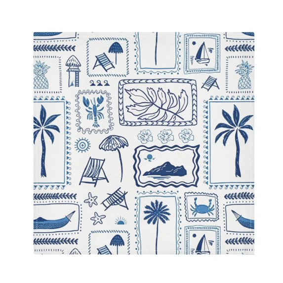 Iauyy Satin Napkins Set of 1- Blue & White Beach Vacation DIY Printing Decoration Cloth Napkin- Easy Care for Home/Party