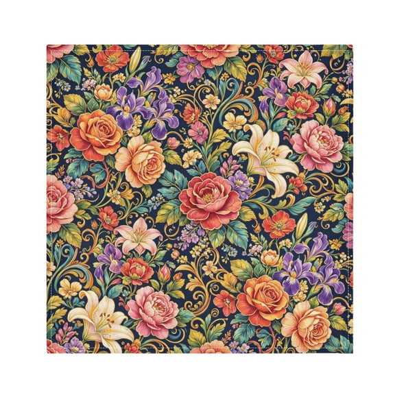 Iauyy Satin Napkins Set of 1- Navy Vintage Floral DIY Printing Decoration Cloth Napkin- Easy Care for Home/Party