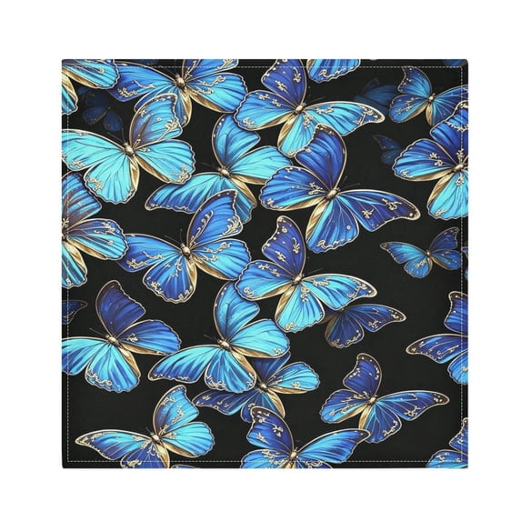 Iauyy Satin Napkins Set of 4- Beautiful Butterfly- Blue DIY Printing Decoration Cloth Napkin- Easy Care for Home/Party