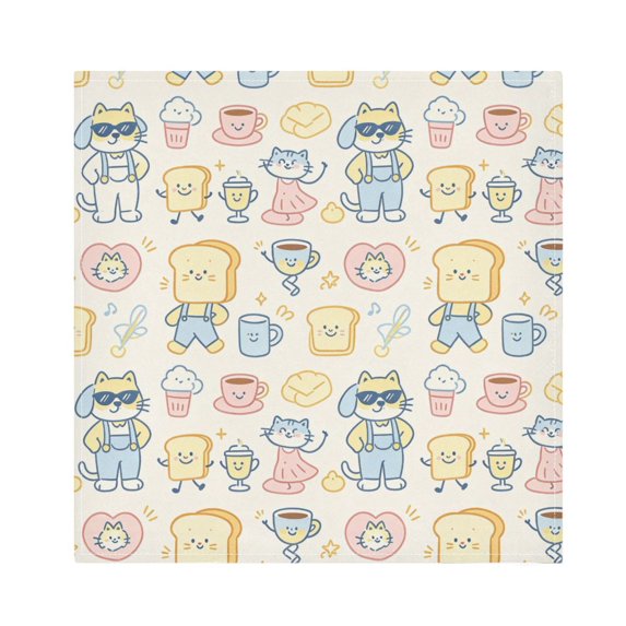 Iauyy Satin Napkins Set of 4- Blue Beige Food DIY Printing Decoration Cloth Napkin- Easy Care for Home/Party