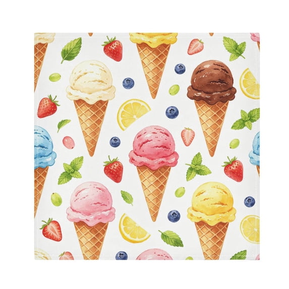 Iauyy Satin Napkins Set of 4- Multicolor Ice Cream Print DIY Printing Decoration Cloth Napkin- Easy Care for Home/Party