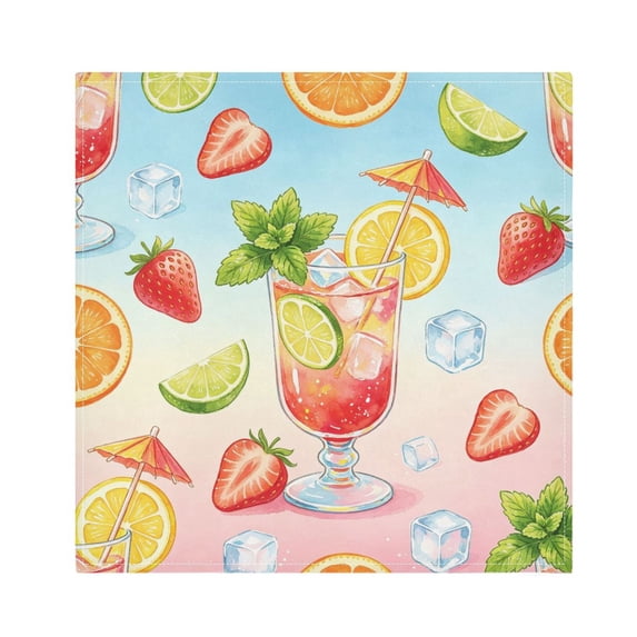 Iauyy Satin Napkins Set of 4- Pink-strawberry Drink DIY Printing Decoration Cloth Napkin- Easy Care for Home/Party