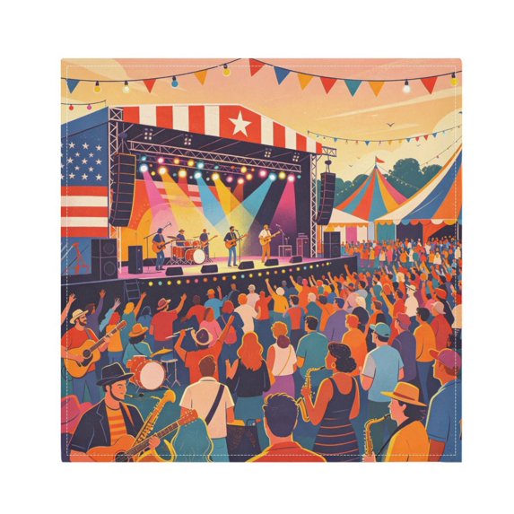 Iauyy Satin Napkins Set of 4- Sunset Music Festival Art DIY Printing Decoration Cloth Napkin- Easy Care for Home/Party