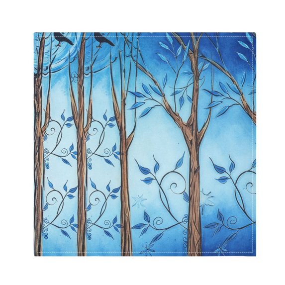 Iauyy Satin Napkins Set of 4- Trees- Blue DIY Printing Decoration Cloth Napkin- Easy Care for Home/Party