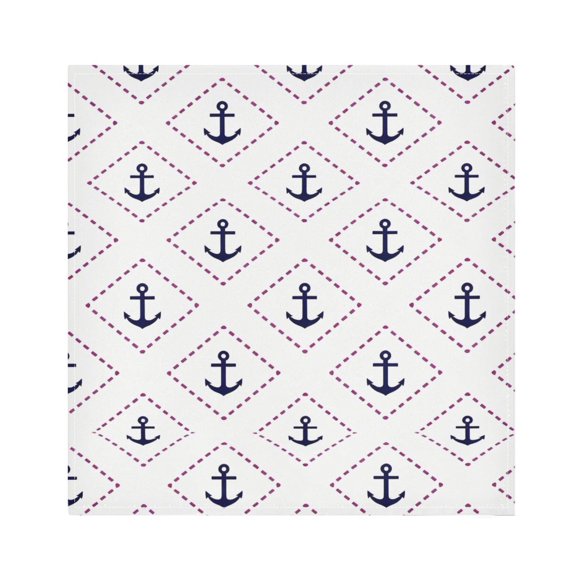 Iauyy Satin Napkins Set of 6- Navy-anchor Pattern DIY Printing Decoration Cloth Napkin- Easy Care for Home/Party