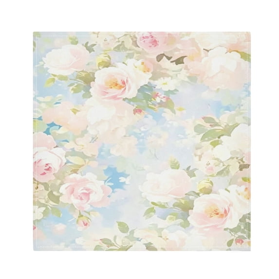 Iauyy Satin Napkins Set of 6- Pastel-pink Roses DIY Printing Decoration Cloth Napkin- Easy Care for Home/Party