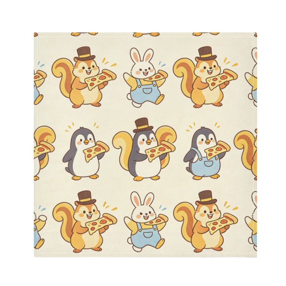 Iauyy Satin Napkins Set of 6- Squirrel Penguin Pizza DIY Printing Decoration Cloth Napkin- Easy Care for Home/Party