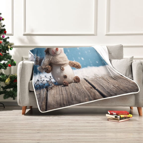 Iauyy Snowman's Face Was Filled with Joy Blanket ,Arctic Wool Throw Blankets All Season Bed Blanket for Couch Sofa Decoration Christmas Gifts 50x60 in