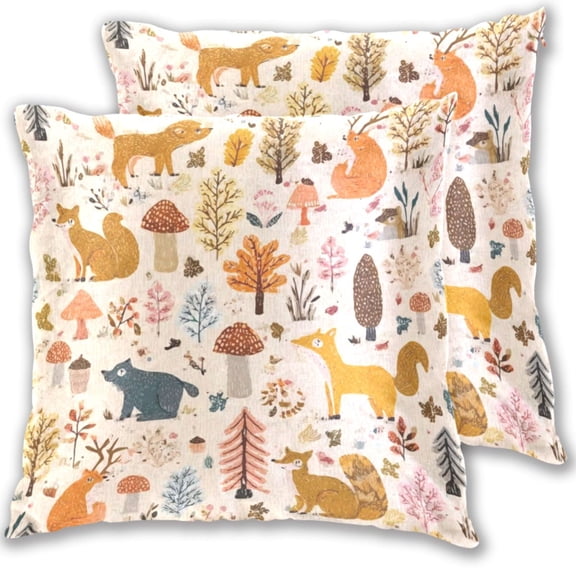 Iauyy Spring Couch Pillowcases 16x16 (Set of 2) Cotton fleece Pillow Covers for Bed Sofa Living Room, Adorable Forest Animals