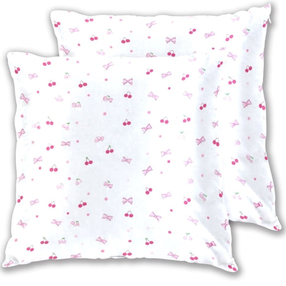 Iauyy Spring Couch Pillowcases 16x16 (Set of 2) Cotton fleece Pillow Covers for Bed Sofa Living Room, Bows and Cherry Blossoms