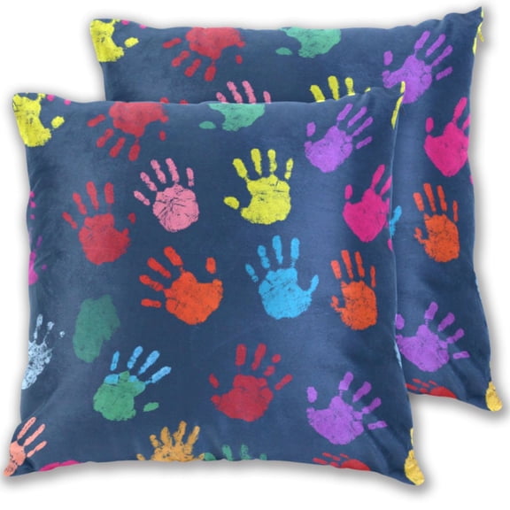 Iauyy Spring Couch Pillowcases 16x16 (Set of 2) Cotton fleece Pillow Covers for Bed Sofa Living Room, Handprint Pattern