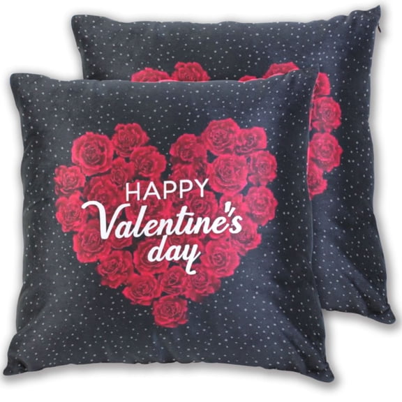 Iauyy Spring Couch Pillowcases 16x16 (Set of 2) Cotton fleece Pillow Covers for Bed Sofa Living Room, Red Roses on Valentine's Day