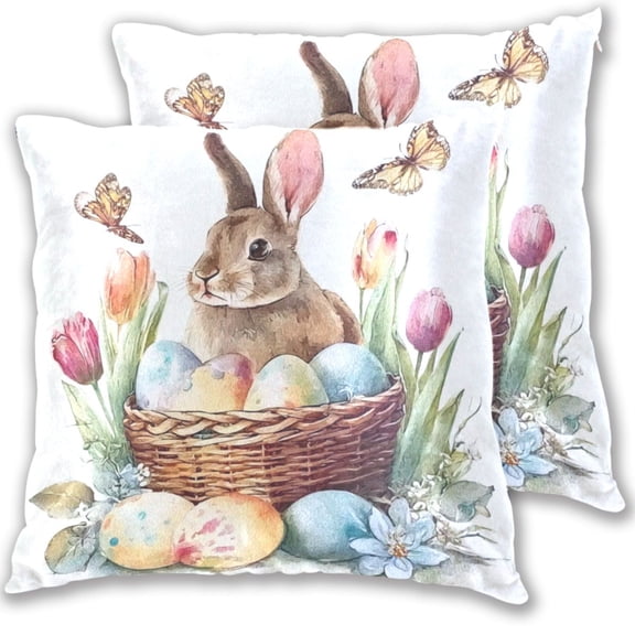 Iauyy Spring Couch Pillowcases 16x16 (Set of 2) Cotton fleece Pillow Covers for Bed Sofa Living Room, The Basket Of Tulips