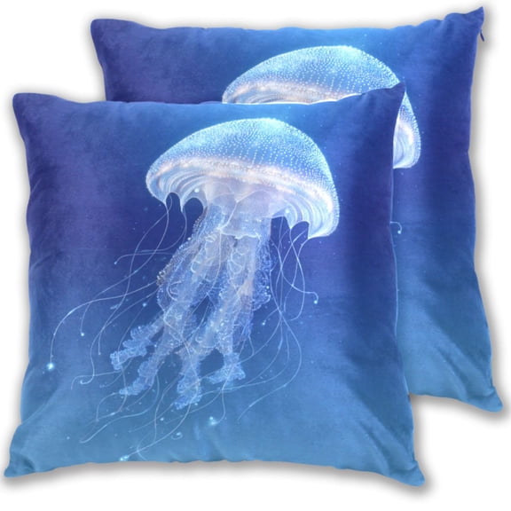 Iauyy Spring Couch Pillowcases 16x16 (Set of 2) Cotton fleece Pillow Covers for Bed Sofa Living Room, White Jellyfish