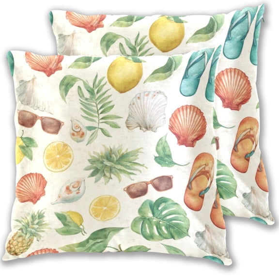 Iauyy Spring Couch Pillowcases 20x20 (Set of 2) Cotton fleece Pillow Covers for Bed Sofa Living Room, Lemons and Green Plants