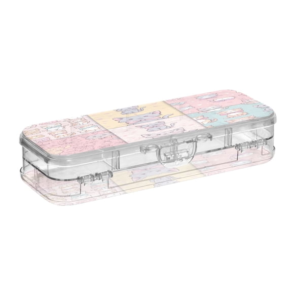 Iauyy Stackable Clear Pencil Box with Snap-Tight Lid, Large Capacity Plastic Storage Organizer for Pencils, Markers, Crayons ,Kitten